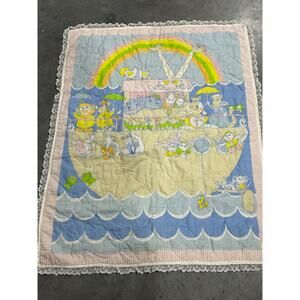 Noah's Ark Baby Blanket with Cute Animals and Rainbow 43x33" ~ 260302-WH 113